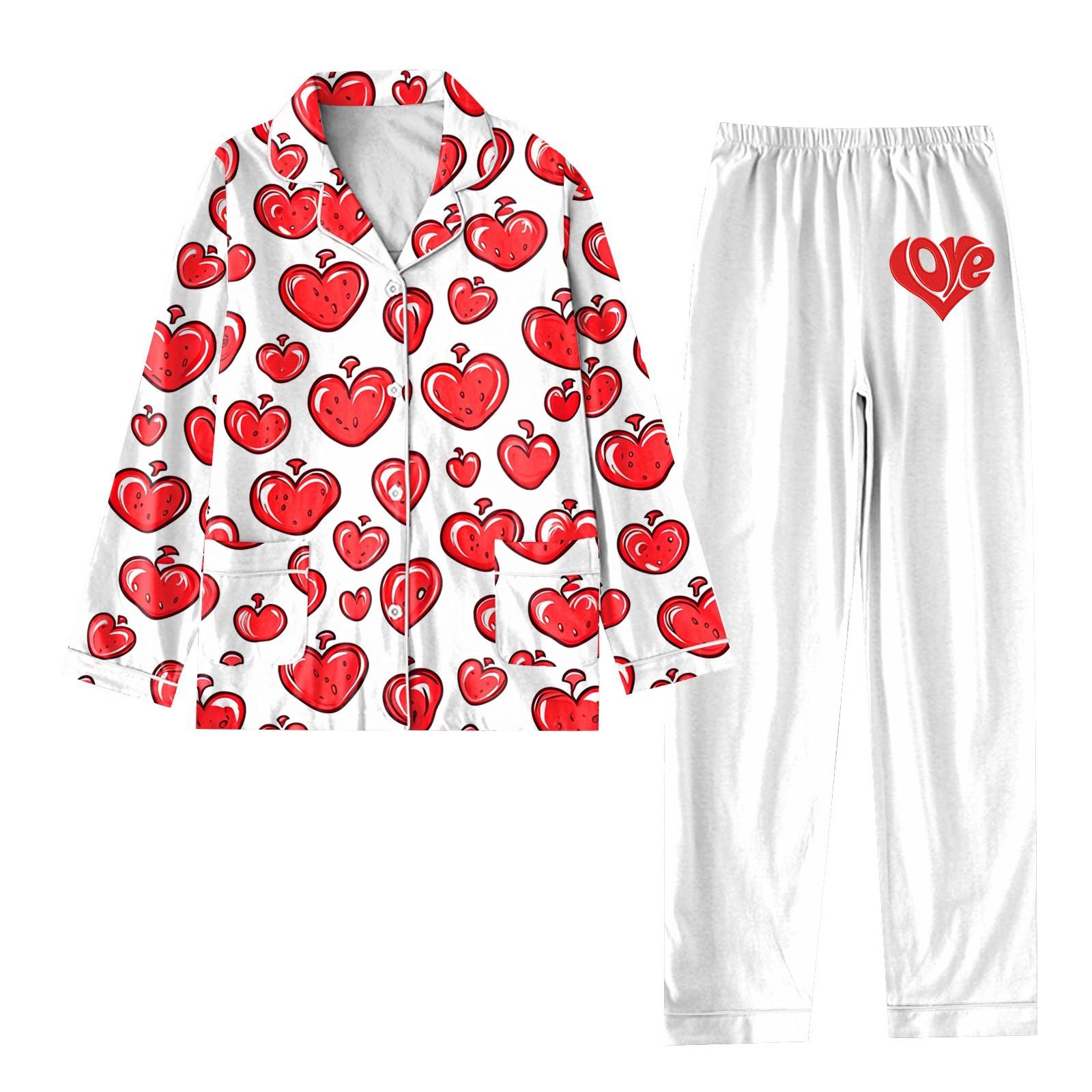 

Женский костюм из 2 предметов с принтом, топ на пуговицах с длинными рукавами, широкие брюки, комплект, пижамный домашний повседневный костюм XL красный