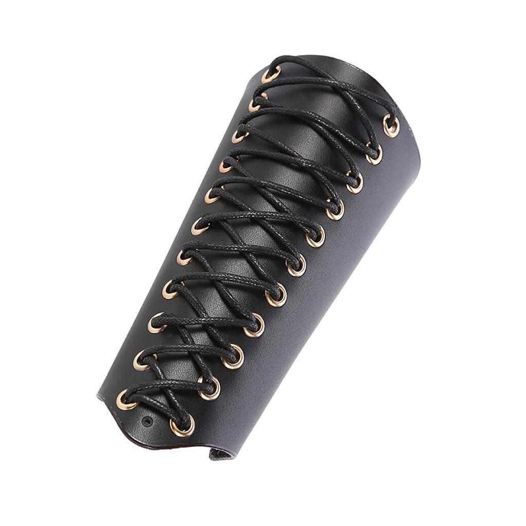 1Pc Archery Arm Guard Bracer Hunting Shooting Lace Up Lther Armguard (Black)