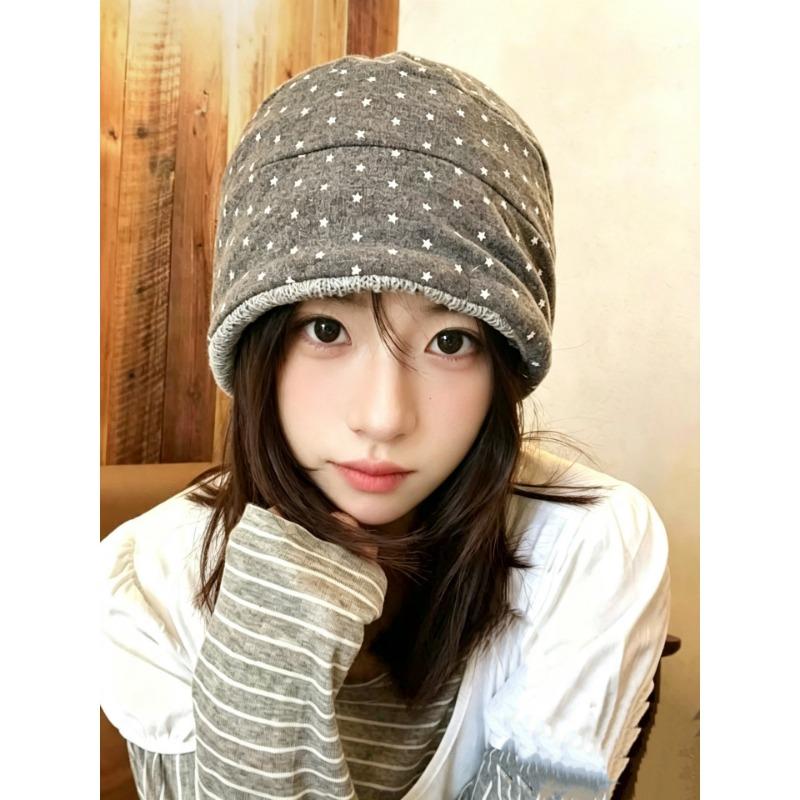Women S Korean Style Star Pattern Slouch Beanie Vintage Versatile Cold Hat