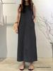 Women's Sleeveless Denim Long Skirt Dress with Pockets
