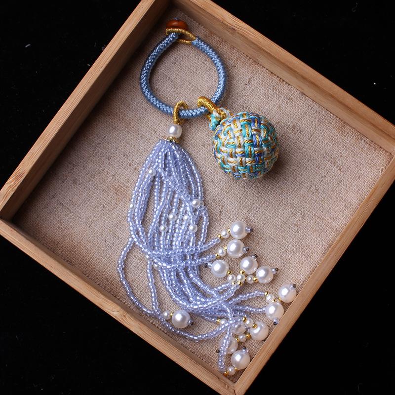 Number 16 Handmade Tassel Accessory with Ball Charm, Pearl, and Spinel Details.