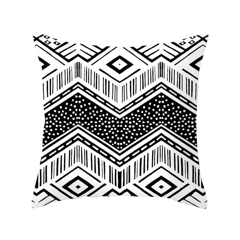 Black White Geometric Pattern Cushion Cover Polyester Sofa  Upholstery Pillowcase Home Decor