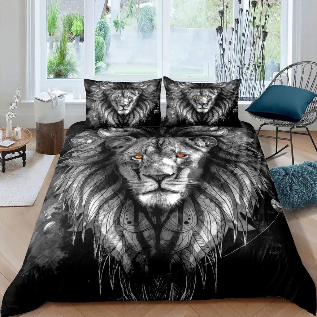 Comforter 3D Lion S Kingvintage Lions Bedding Set 2/3Pcs Black Grey Trendy Wild Animals Comforter Set For Adults Men