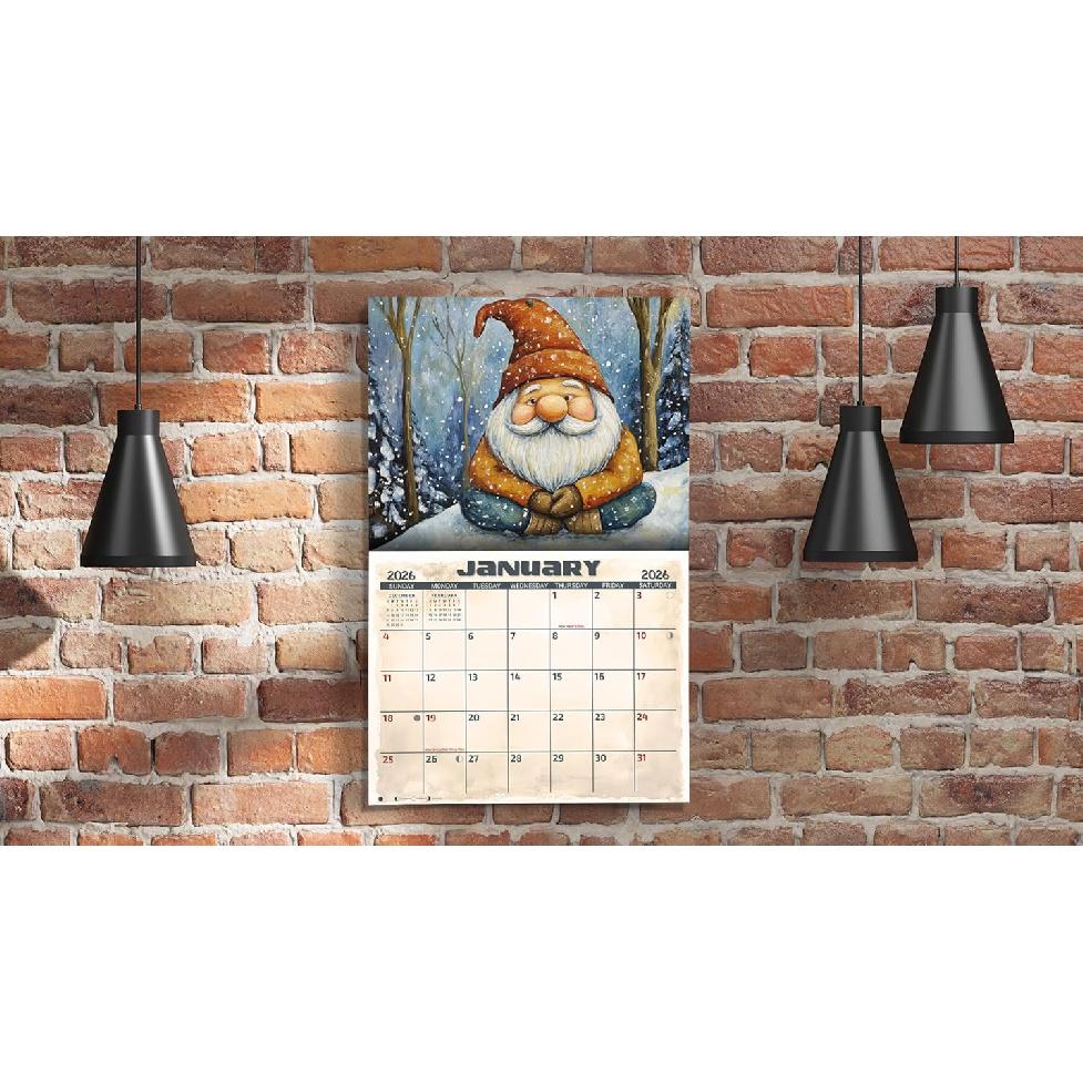 2026 Folk Art Gnomes Wall Calendar 16-Month X-Large Size 14x22, Garden Gnomes Calendar by The KING Company-Monster Calendars