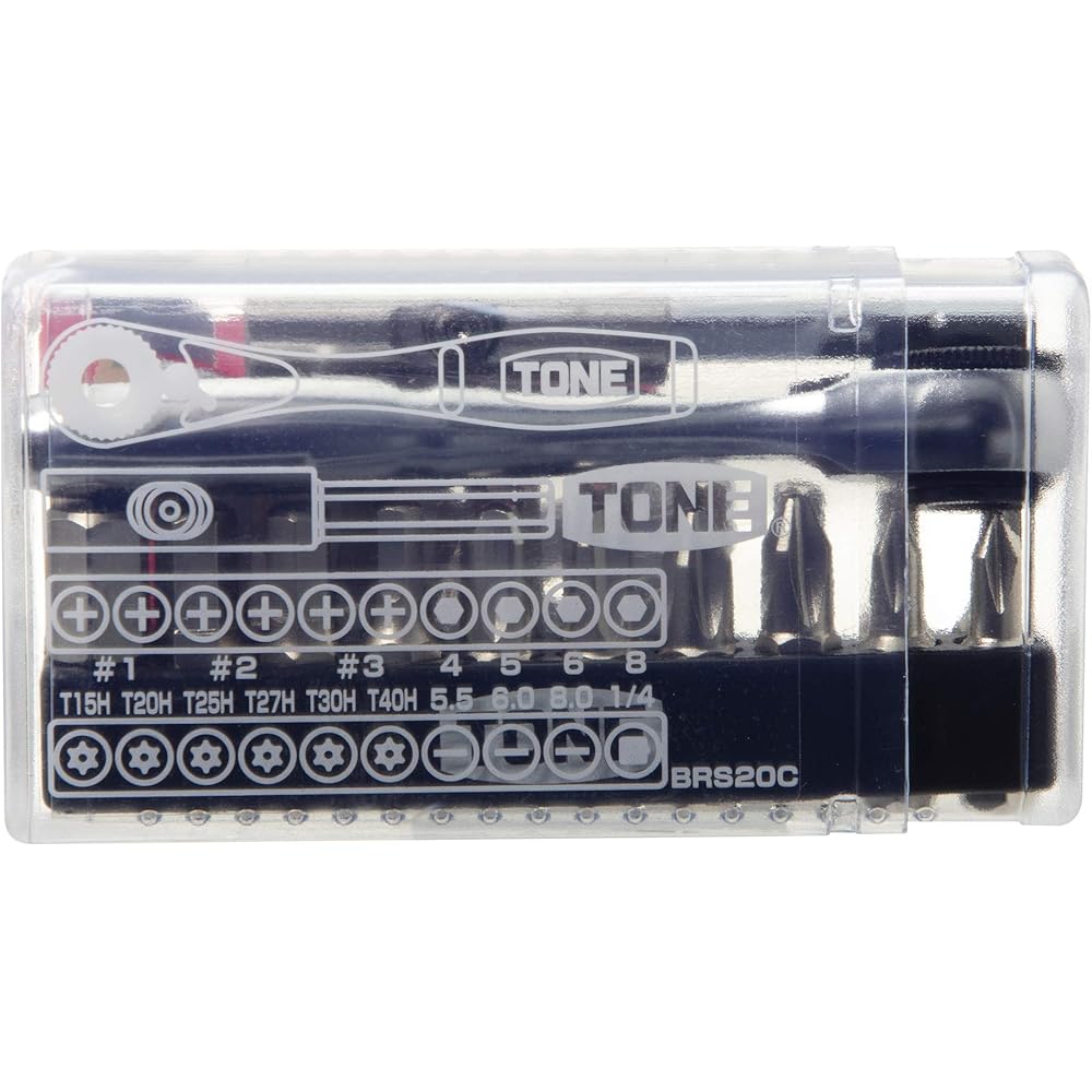 TONE BRS20C Bit Ratchet Set 23 Pieces 6.35mm (1/4 inch) Clear Storage Case