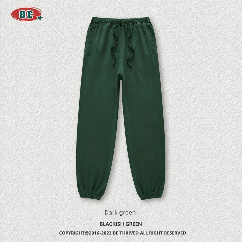 

Heavy 440G High Street Solid Color Autumn and Winter Terry Sweatpants Dark Green S