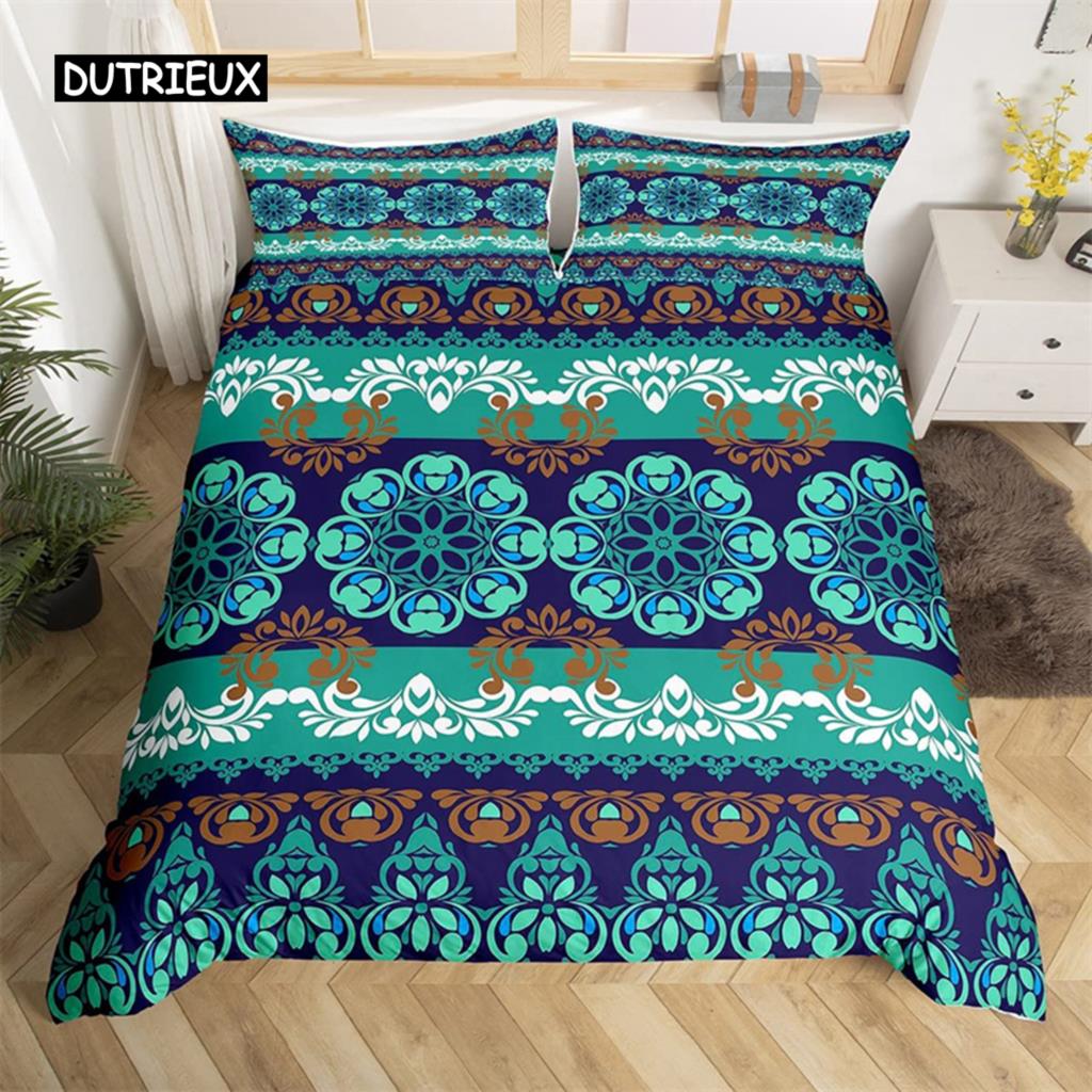 Bohemian Floral Duvet Cover Paisley Mandala Comforter Cover Microfiber Geometry Aztec Mexican Style Bedding Set Twin Queen Size