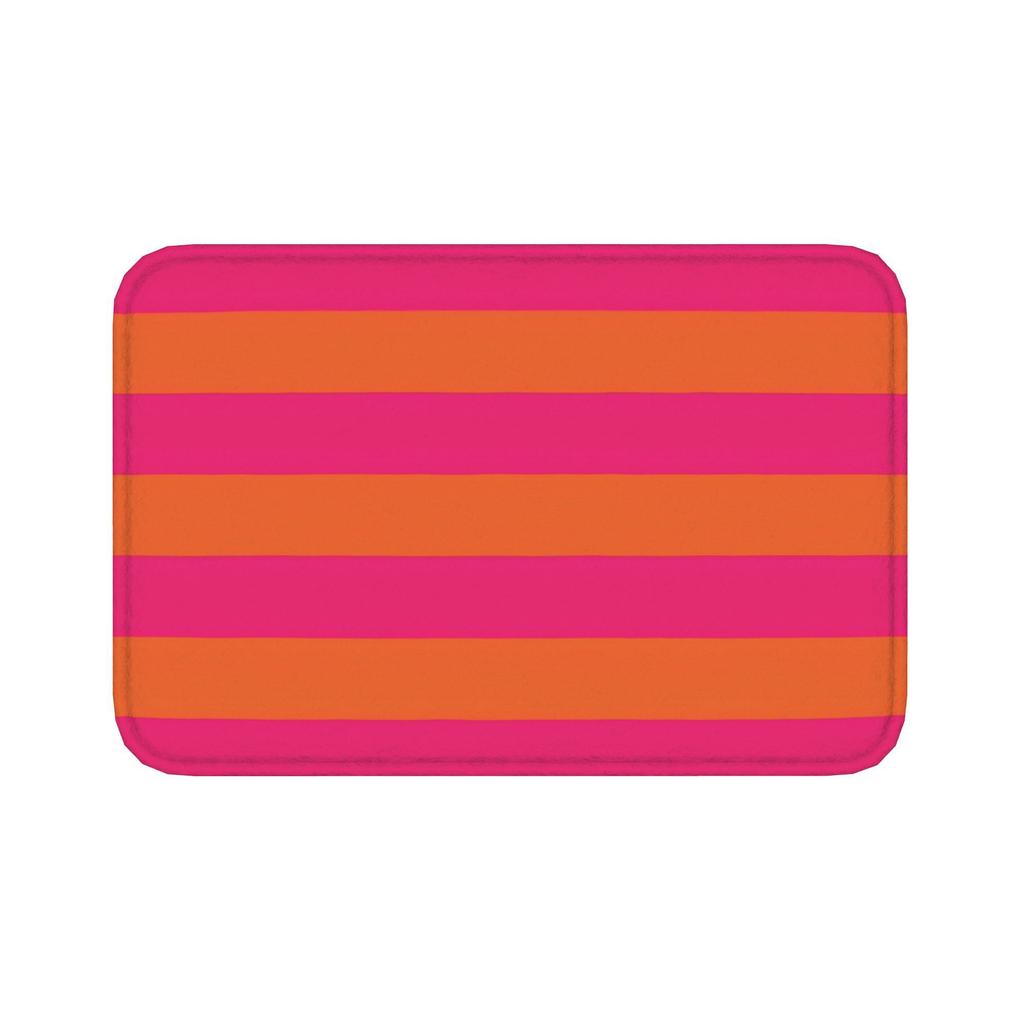 Orange Pop And Neon Pink Horizontal Stripes Motif Flannel Area Rug for Bedroom & Living RoomFloor Mat