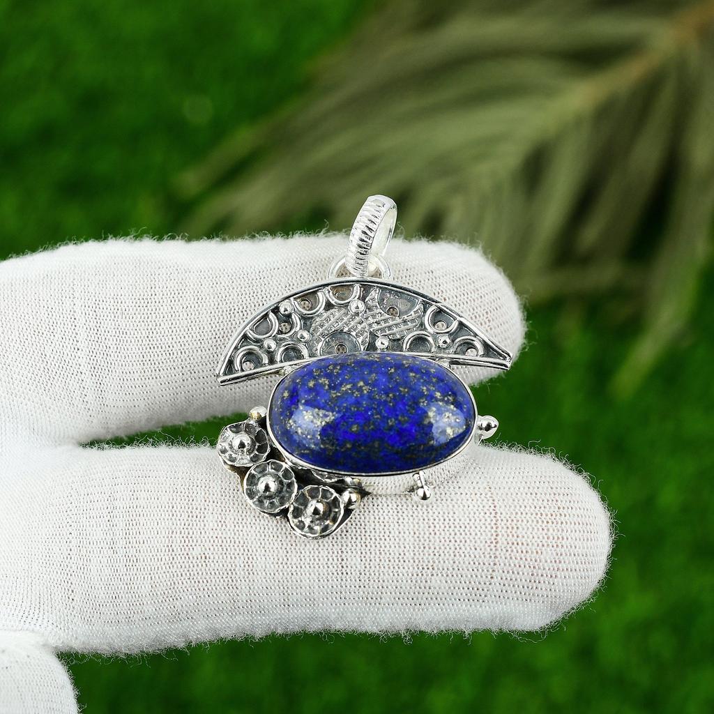 Wedding Gift For Her 925 Sterling Silver Natural Lapis Lazuli Gemstone Pendant