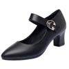 One-word buckle high heels, spring and autumn with cheongsam shoes, dancing single shoes, middle-aged and old 2 leather shoes for work, women's shoes