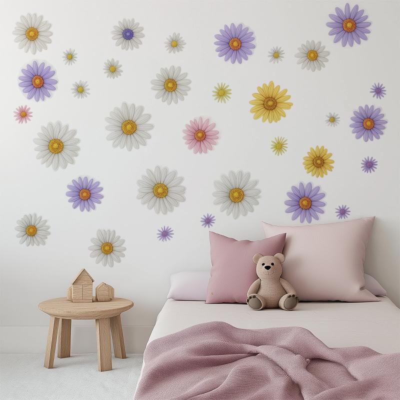 3 Pcs Floral Wheel Trash Can Stickers Self-Adhesive Pvc Decals Daisy Garbage Can Stickers Fridges Home & Wall Decor Weatherproof