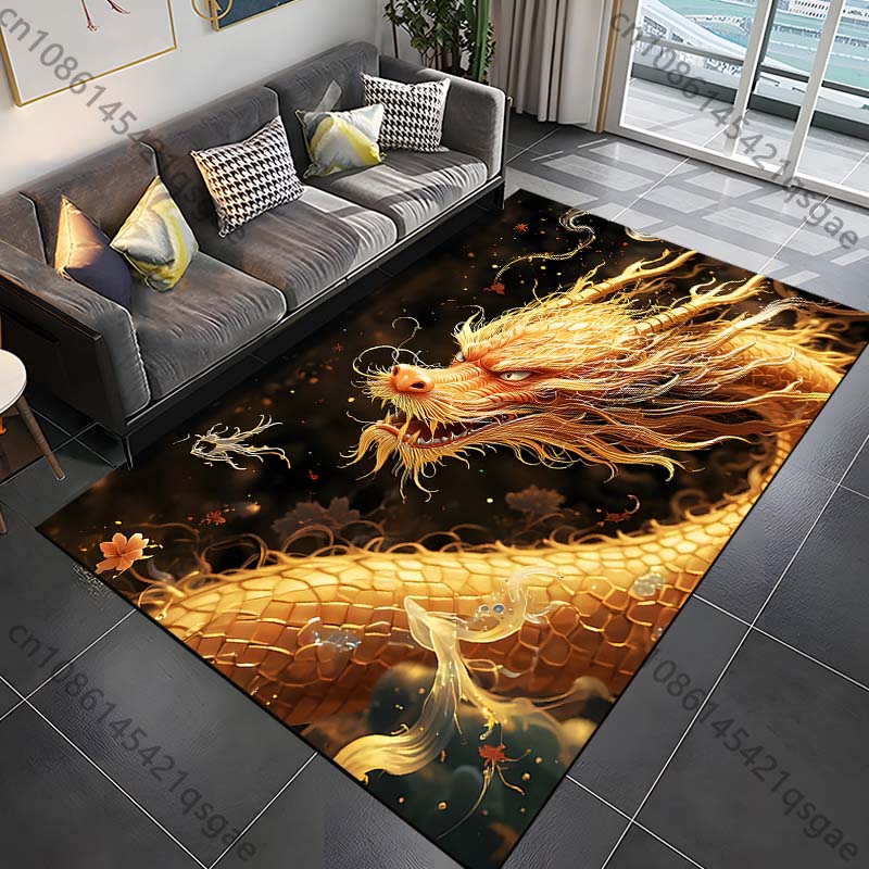 

1PC Golden dragon with autumn leaves Print Carpet Rug for Living Room Bedroom Sofa Doormat Home Decor Non-slip Floor Mat 40cm x 60cm