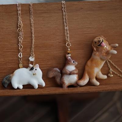 Cute Pet Three-Dimensional Styling Necklace Personalized Ragdoll Cat Squirrel Dog Pendant Necklace Gift