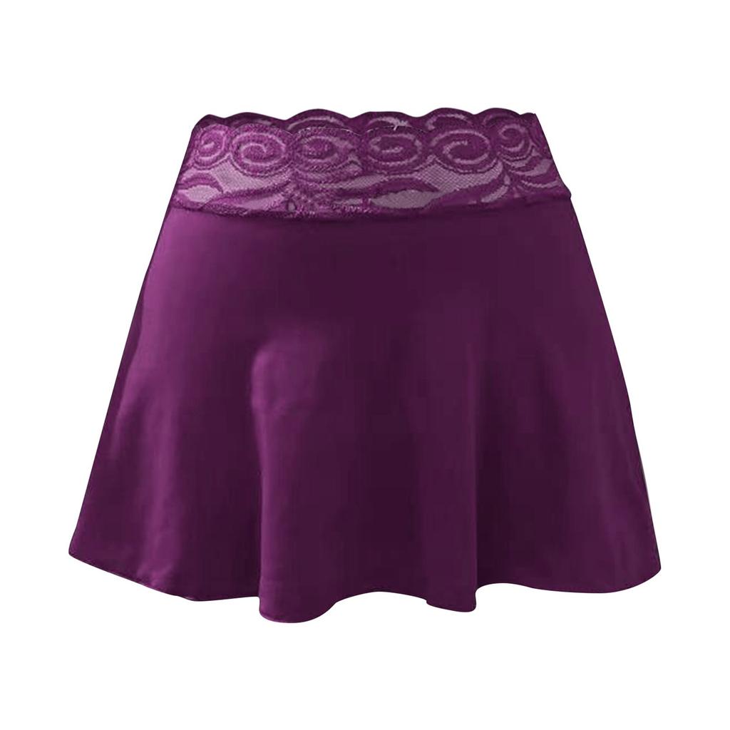Ladies Erotic Lingerie Sexy Casual Solid Color Lace Stitching Skirt