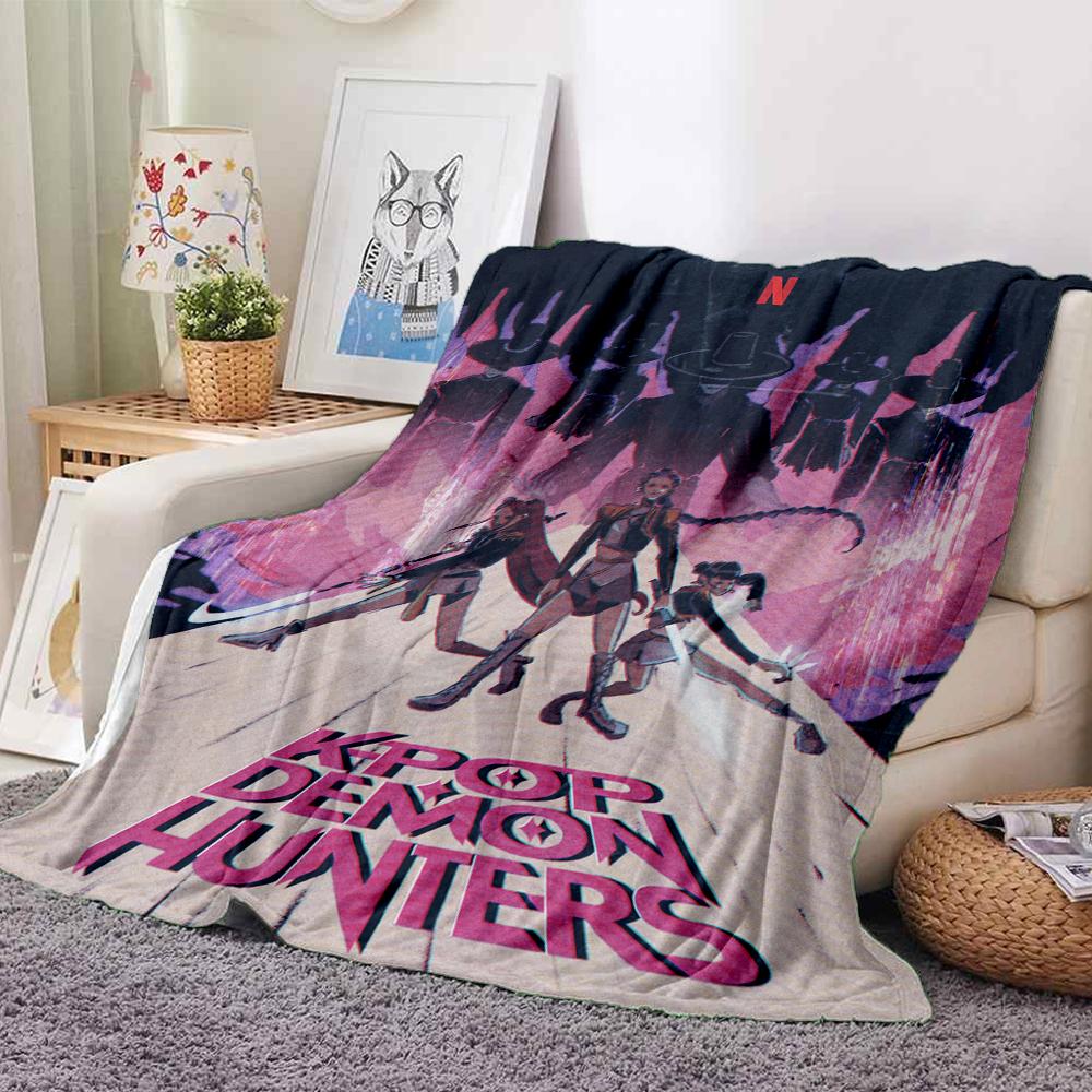1Pc Kpop Demon Hunters Flannel Blanket, Soft And Comfortable, Casual Warm, Camping Travel, Christmas, Halloween Xmas Gift L150