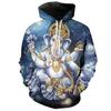 Cosmic Elephant Myth Fleece Hoodie, Men's Thick Warm Autumn Winter Sweatshirt, Space Background Elephant Deity Print Pullover for Culture Art Fans