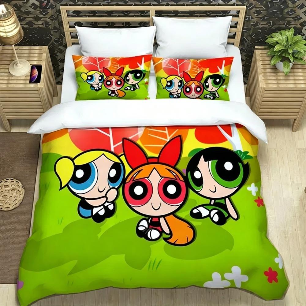 Cute Powerpuff Girls Bedding Sets Exquisite Bed Supplies Set Duvet Cover Bed Comforter Set Bedding Set Luxury Birthday Gift