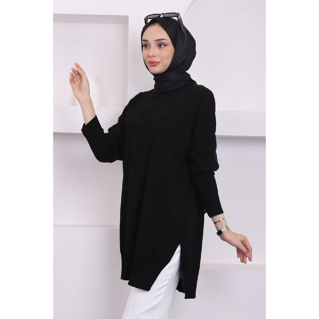 Dark Fuchsia Crew Neck Thin Mercerized Loose Knitwear Tunic