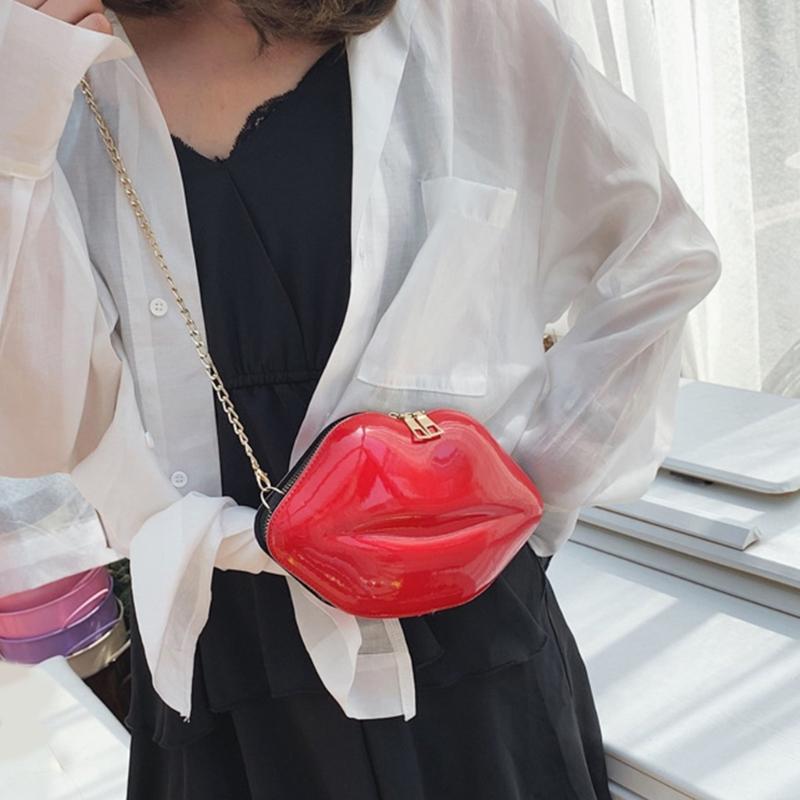 Women Lip Shape Plastic Party Evening Purse with Chain Small Coin Bag Phone Pouches Candy Color Shoulder Crossbody Bag
