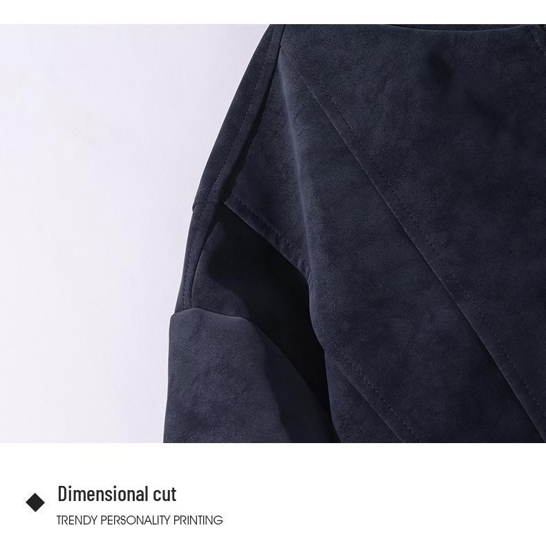 Men's Trendy Plus Size Suede Velvet Leather Motorcycle Jacket - Windproof American Retro Style