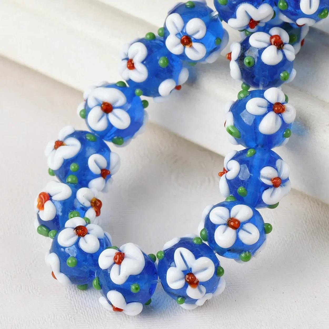 

10 шт. 10 мм круглые цветы ручной работы лэмпворк стекло свободные бусины для изготовления ювелирных изделий DIY 10mm-10pcs