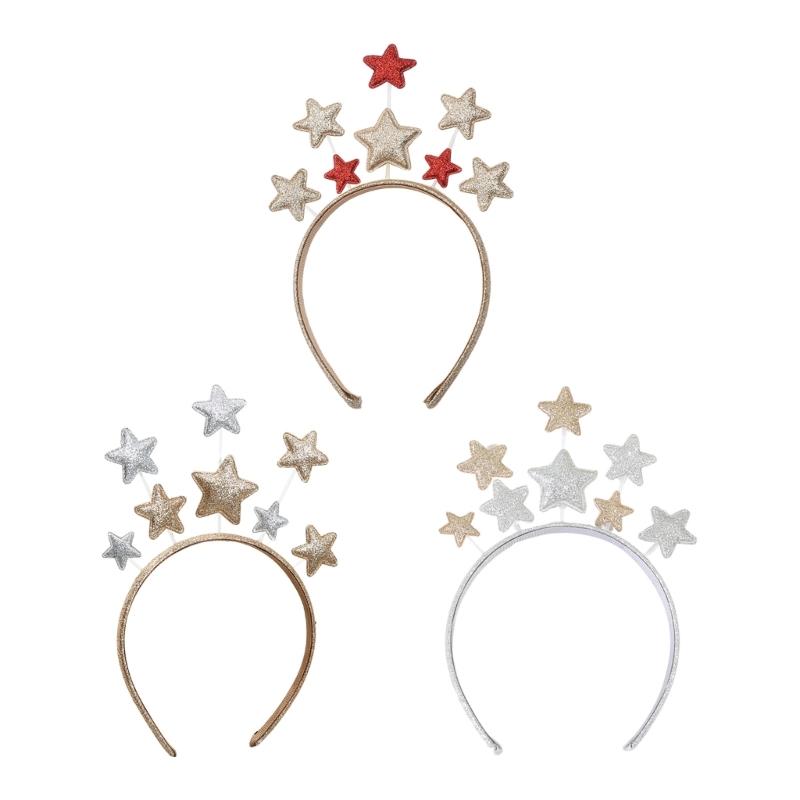 Adult Kids New Year Party Shinning Five-pointed Star Shape Headband Festival Hair Hoop for Performances Unisex Headpiece