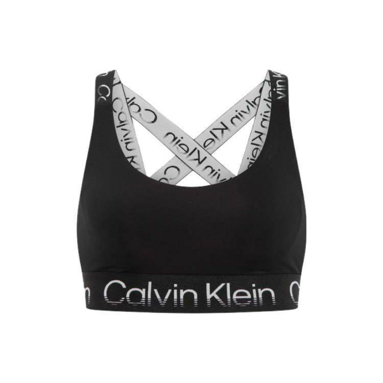 Calvin Klein Logo Print Crossed Jacquard Strap Sports Bra Women Underwear Black 4WS2K166
