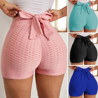 Short de sport pour femme taille haute élastique couleur unie à lacets coupe cintrée au-dessus du genou doux respirant décontracté quotidien yoga short de cyclisme