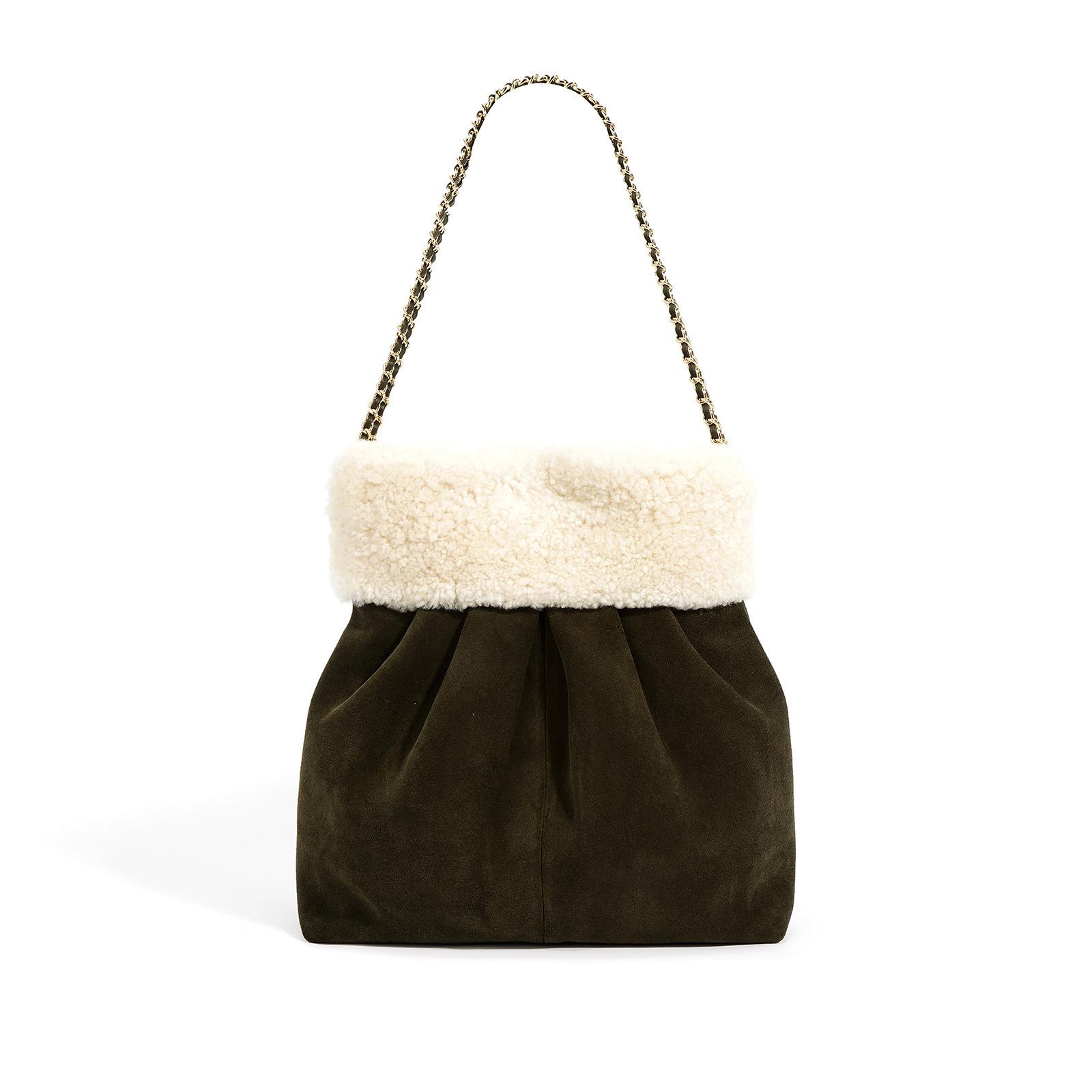 

2025 новая маленькая ароматная сумка-тоут с цепочкой, модная шерстяная сумка из овчины для мусора, одноплечная, через плечо, нишевая сумка