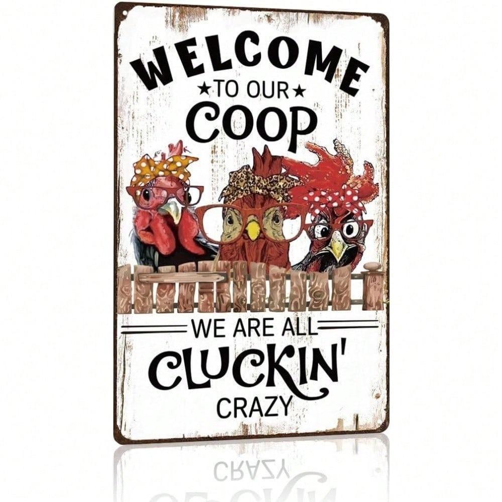 Ariela Funny Chicken Tin Sign Vintage Farmhouse Kitchen Welcome Wall Art Metal Decor