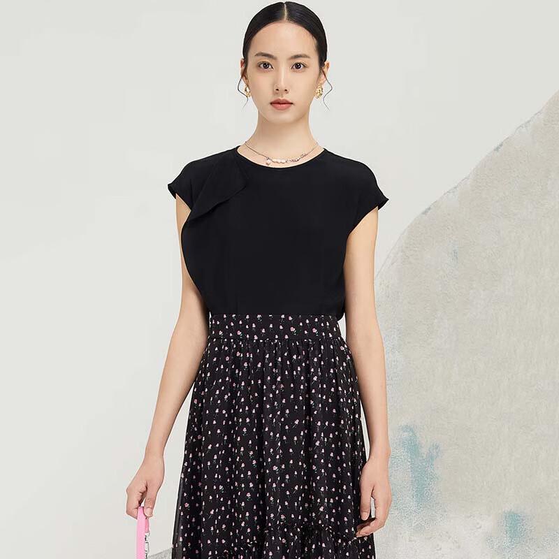 JESSIE Women s Mulberry Silk Ruffle Short Sleeve Top S