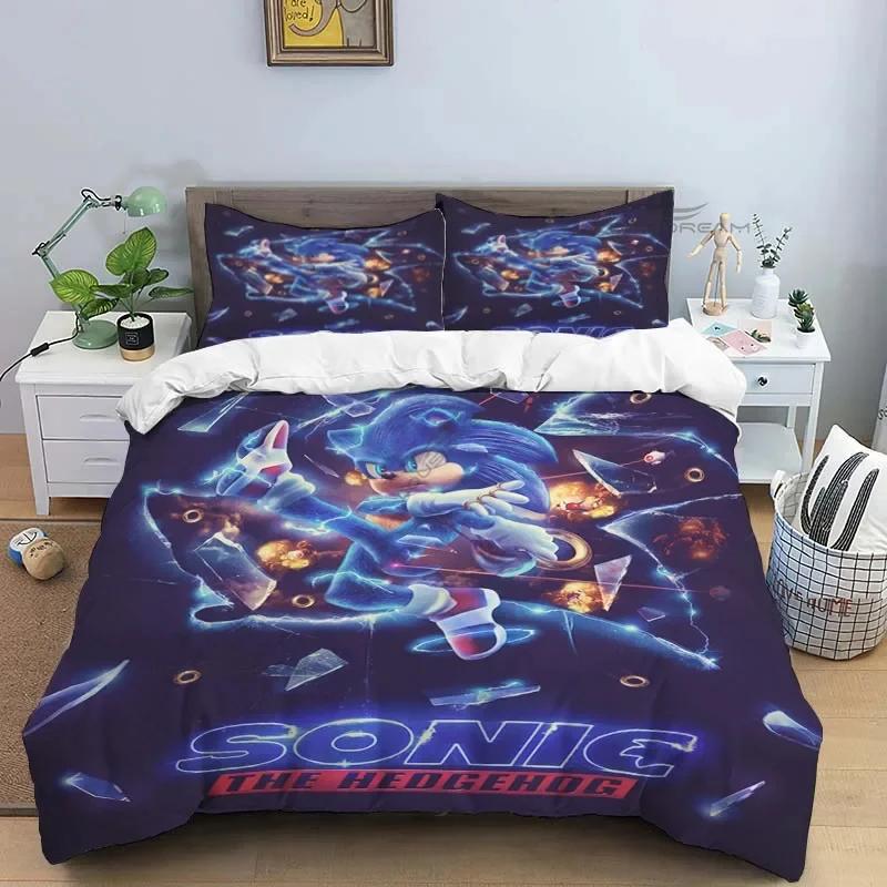 3D Cartoon Game Hedgehog Comforter Bedding Set,Duvet Cover Bed Set Quilt Cover Pillowcase,King Queen Size Bedding Set