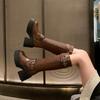 Fashion Women's Thick Heel Cotton Boots New Winter Round Head Side Zipper Rivet Metal Belt Buckle Thick Sole Non-slip Boots
