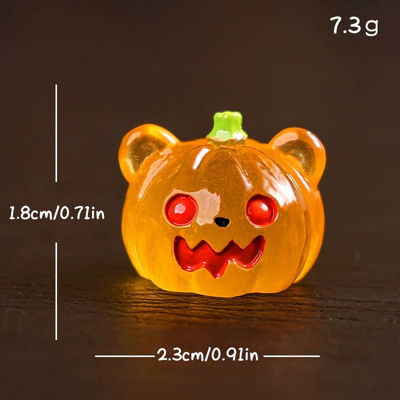 8 Stück Leuchtende Halloween Mikrolandschaft Miniaturfigur Harzhandwerk Mini Feengarten Ornament Kürbis Geist Dekoration
