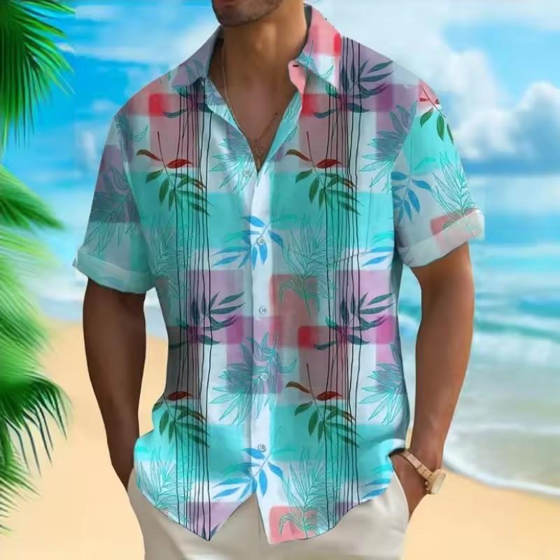 Outdoor Shirt Short Sleeve Summer Beach Wind Casual Tops Shirt Landscape Printed Pattern Large OverSize Loose Men's Clothing