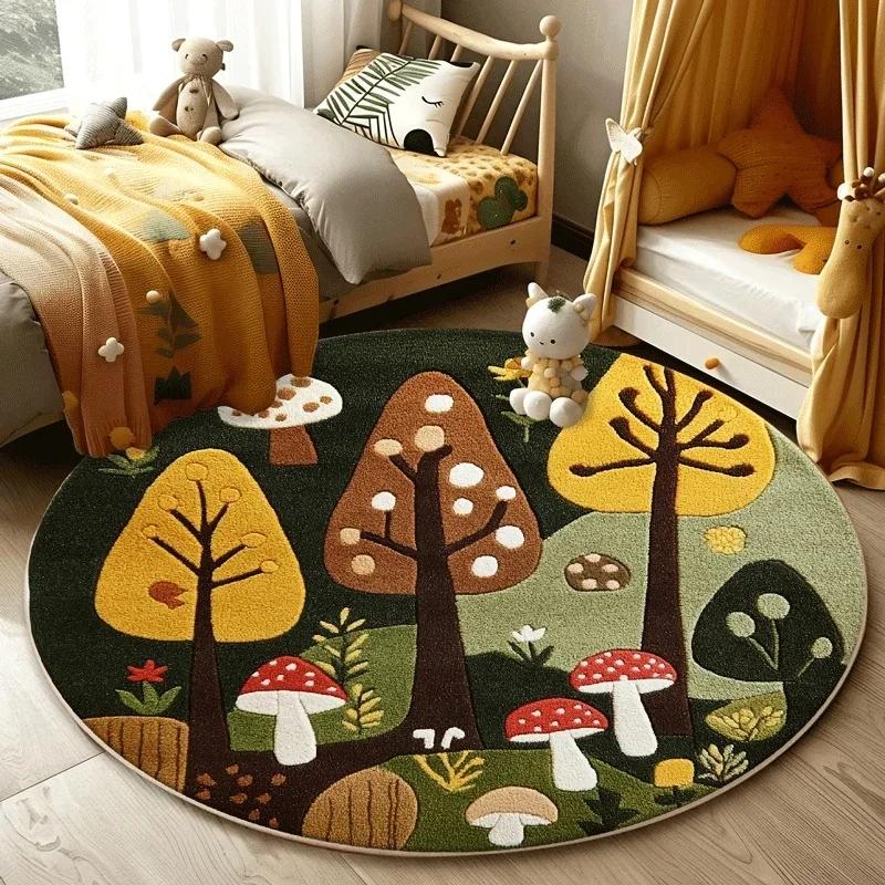Forest Pattern Carpet Living Room Lovely Round Bedroom Decorative Washable Children Floor Mat Study Rug Home Decoration Rugs