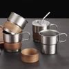 230/330Ml Stainless Steel Camping Mug With Wooden Anti Scald Sleeve Foldable Handle For Hiking Picnic Travel Use