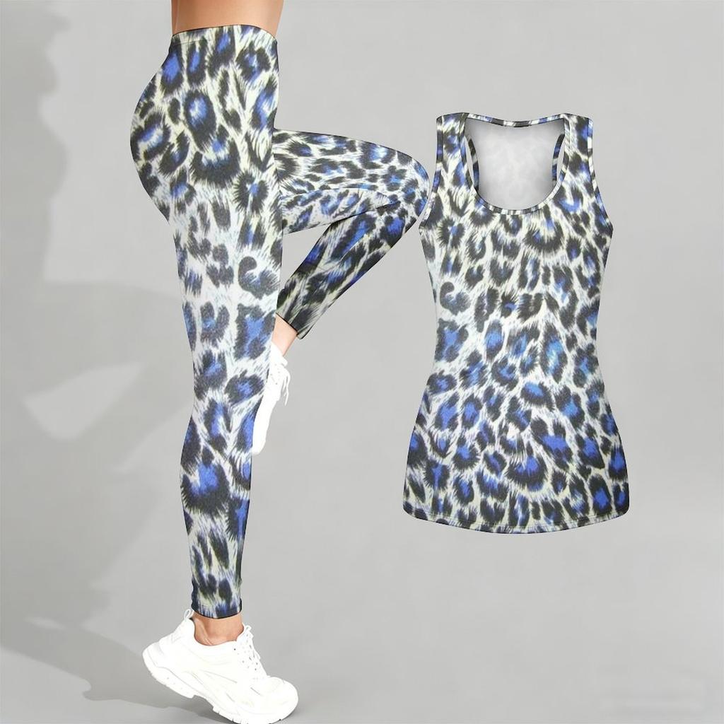 Leopard Print Yoga Outfit for Women Fashion Workout Leggings Fitness Sports Casual Yoga Set Sports Suit
