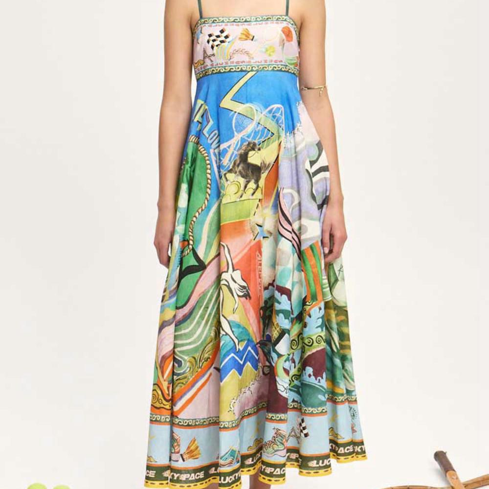 Women's Summer Casual Boho Long Sundress Strap Square Neck Sleeveless Maxi Dresses Flower Printed A Line Beach Dress for Women