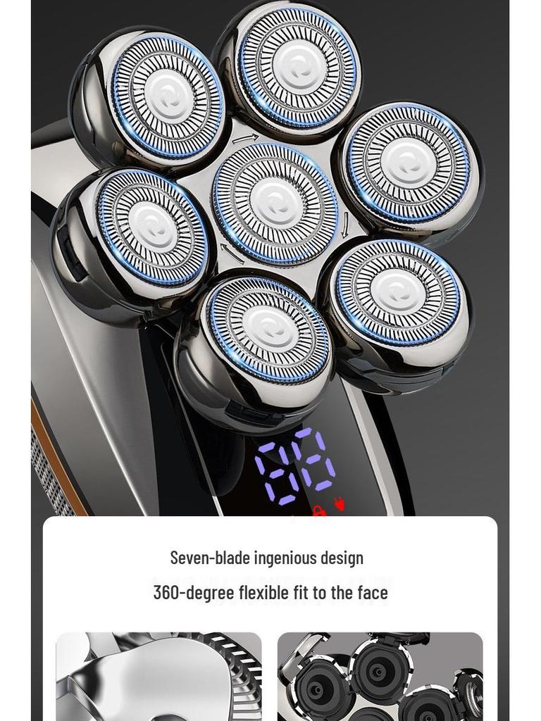 New Electric Bald Head Shaver - 7-Head Razor & Hair Clipper for Men