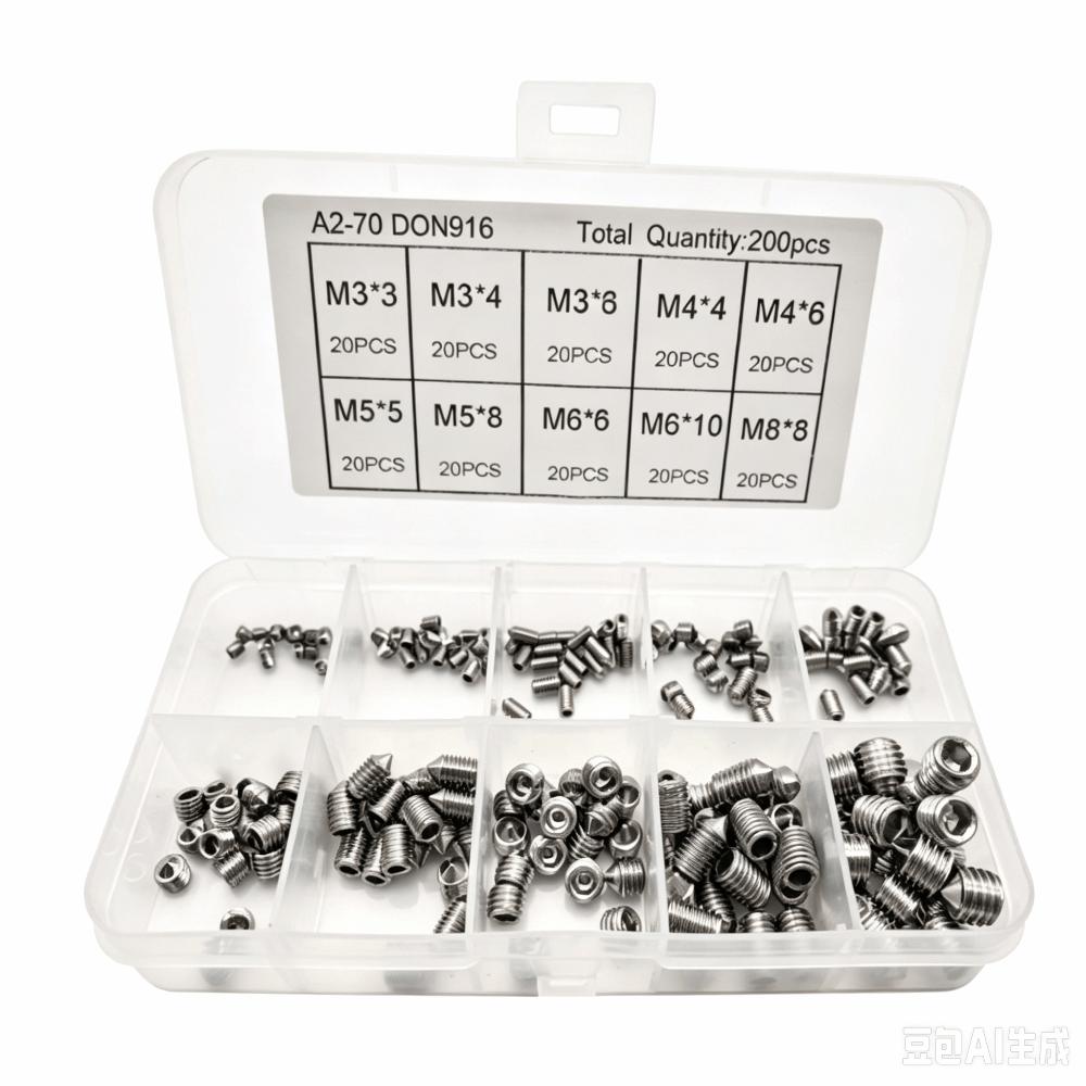 200PCS Silver Grub Screw Set M3 To M8 Inner Hex Screw Stainless Steel Screw For Precise Instrument