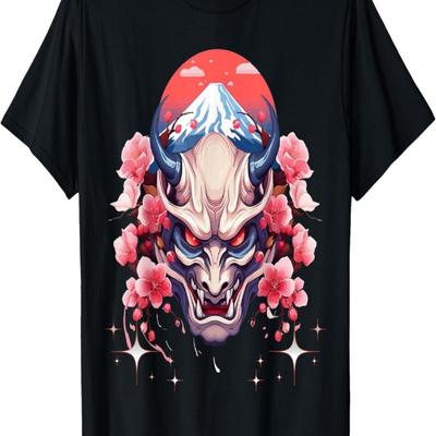 Yokai Oni Mask Anime Bloesem Kersbloesem T-shirt(16)