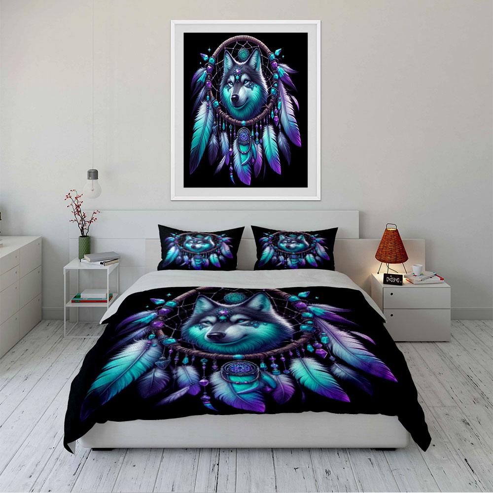 "Dreamcatcher Wolf Bedding Set" Bedding Duvet Cover Set Duvet Cover Pillowcases (1 * Duvet Cover 2 * Pillowcases, Without Duvet Insert)