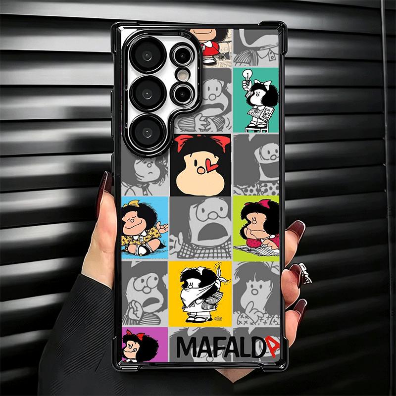 Mafalda Cartoon Cute Plating Phone Case For Samsung Galaxy S24 S25 FE S26 Edge S23 Ultra S22 S21 Plus S20 Anti-Fall Airabag Cove