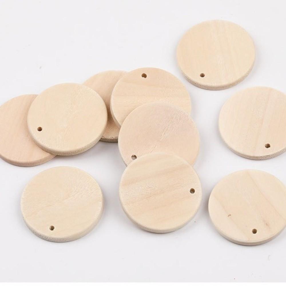 50Pcs DIY Crafts Wooden Discs with Keychain 35mm Round Wooden Ornaments  Reminder Record
