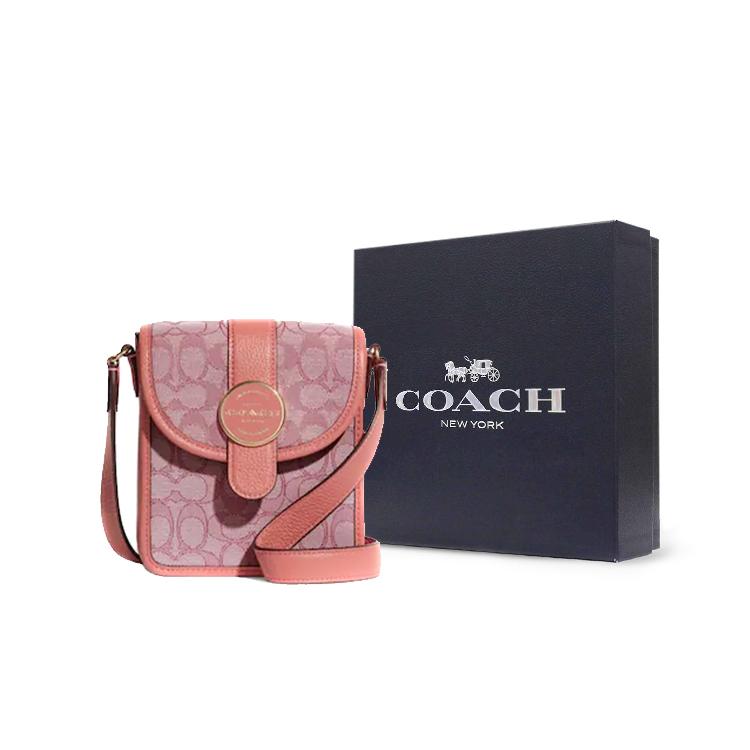 New COACH N/S Iconic Jacquard With Refined Pebbled Leather Shoulder Bag, Crossbody Bag Mini Women's C8321-IMRRJ