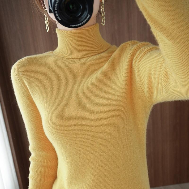 Autumn Semi High Neck Long Sleeve Knitted Sweater Women Winter Fashion Slim Fit Pullover Base Sweaters Ladies Warm Elegant Casual Woman Jumpers 25062