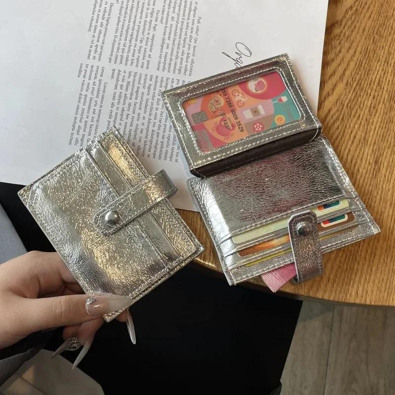 Women Multi-card Slot Clutch Zipper Coin Purse Cute Coin Bag ID Card Holder Bags Silver Genuine Leather Wallet