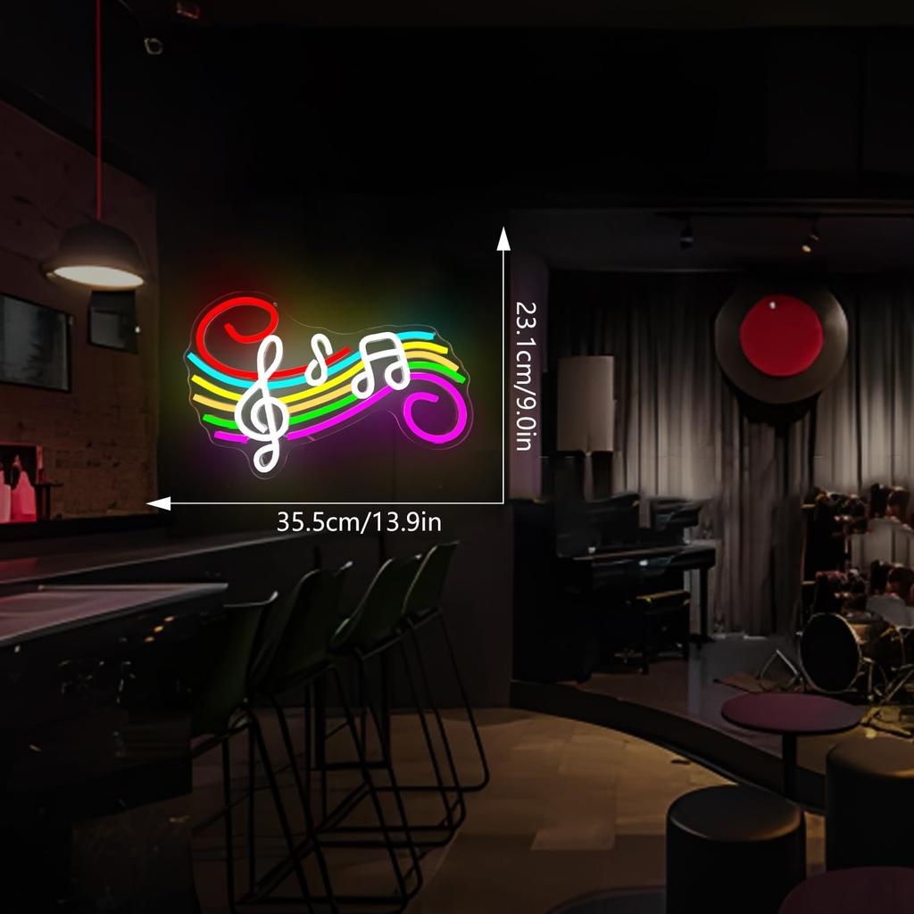 Music Neon Sign Musical Staff Note Led Wall Decor Dimmable Music Studio Decor Classroom Bedroom Gifts for Teacher Students Kids