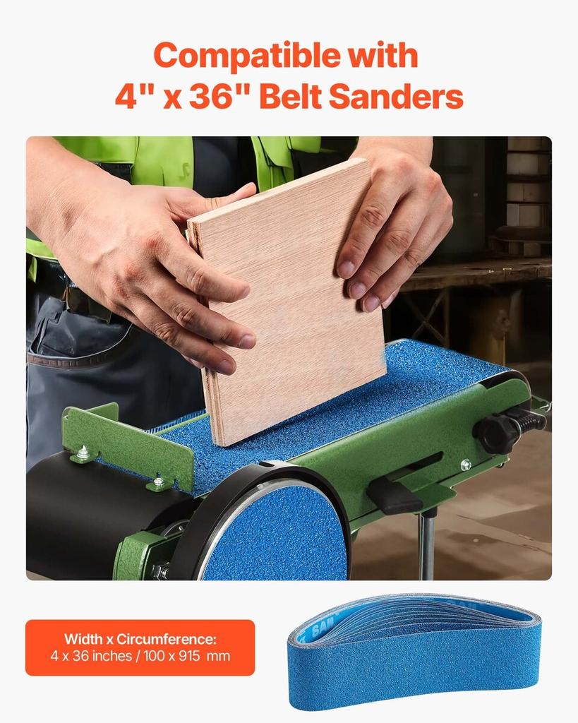 Sanding Belts, 100 x 915mm Belt Sander Sanding Belts, 10PCS (2 of Each 40 60 80 120 240 Grits) Zirconia for Knife Sharpening, Metal Polishing,